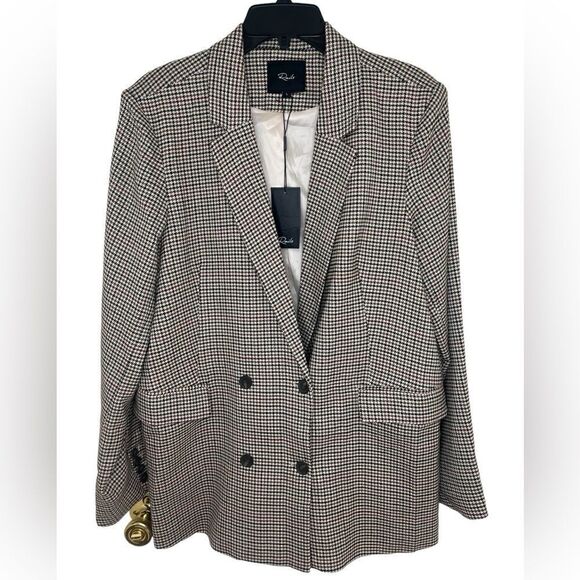 Rails Cambridge Plaid Houndstooth Jac Double Breasted Academia Blazer Large - Picture 2 of 16
